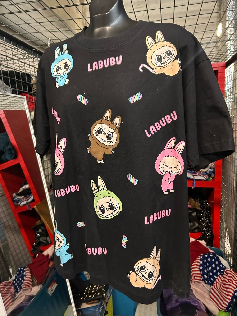 Brand new with tags Black LABUBU Graphic Tee with Colorful Character Print L - Picture 3 of 13